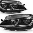 Headlight Assembly for Golf 2014-2015 ‎Black Housing Clear Lens LED Sequential Turn Signal Light DRL Front Lamps Driver and Passenger Side (Not Fit GTI)