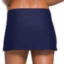 REKITA Women Swim Skirt Solid Color Waistband Skort Bikini Bottom (Black, XXL)