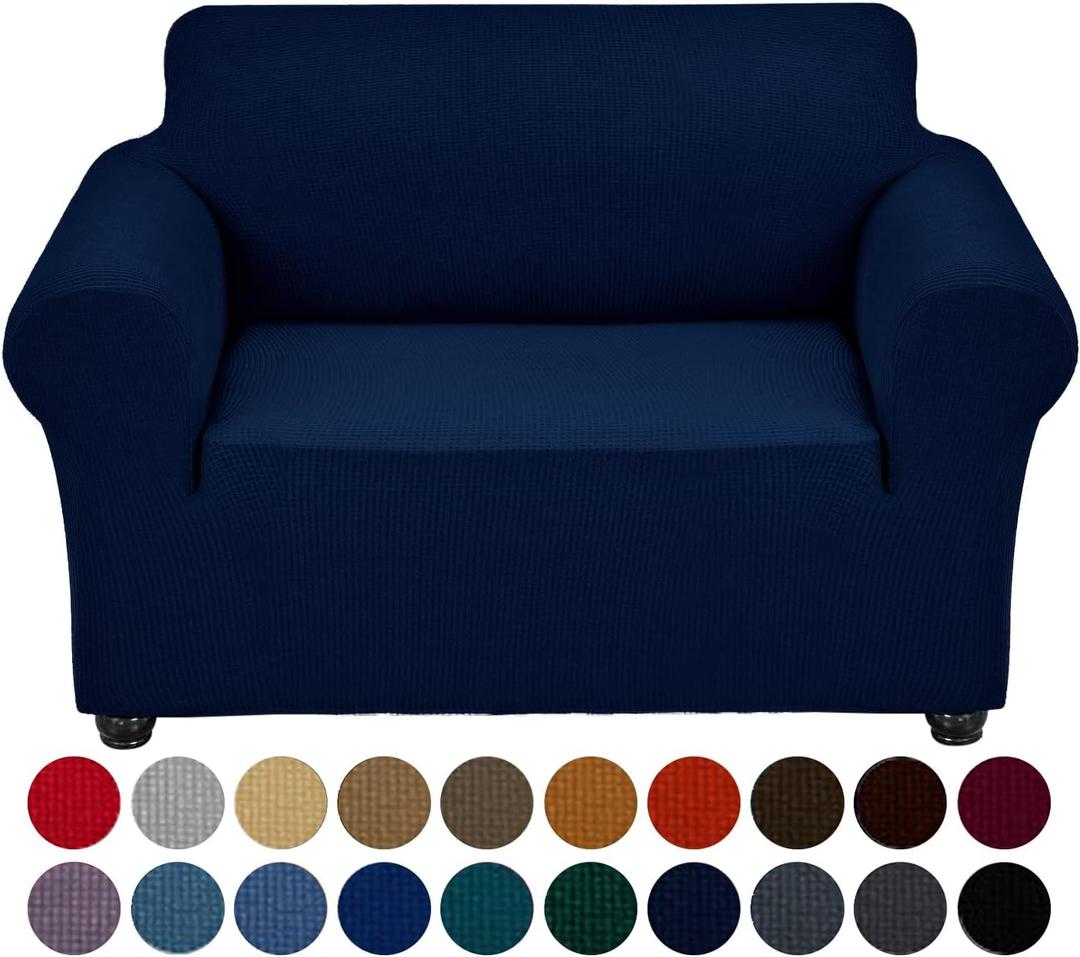 Joccun Stretch Chair Couch Cover,1-Piece Sofa Slipcover Spandex Jacquard Fabric Sofa Covers with Elastic Bottom, Washable Furniture Protector for Dogs, Cats, Kids(Armchair, Navy) (Small35" - 55")