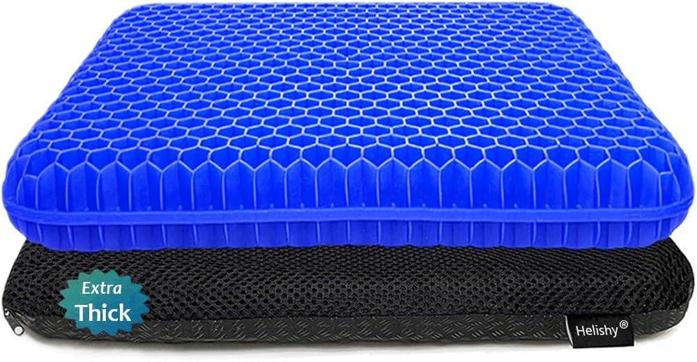 Gel Seat Cushion, Office Seat Cushion Chair Pads for Office Home Car Wheelchair Long Trips - Extra Thick Gel Cushion for Pressure Sores, Tailbone, Back, Sciatica Pain Relief (Extra Thick, Blue) (16.5 x 14.5 x 2 inch)