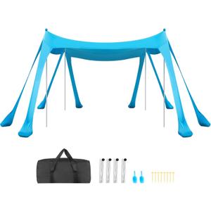 VEVOR Beach Tent Sun Shelter, UPF50+ Sun Protection, 6.6 ft Tall, 10 x 10 ft, Easy Pop Up Beach Canopy with Sandbags, Stability Poles, Sand Shovels, Portable Shade for Family, Camping, Fishing, Blue