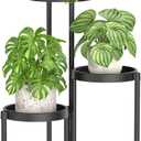 LASZOLA 3 Tiered Plant Stand Indoor Outdoor with Plastic Tray, Corner Folding Tall Flower Display Rack, Modern Plant Holder Shelf for Outdoor Patio Porch Garden Office Living Room, Black