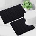 Buganda Bathroom Mat Set, 2 Piece Memory Foam Bath Mat and U-Shaped Toilet Rug, Machine Wash Dry, Soft Non Slip Absorbent Bath Rug for Bathroom, Shower and Tub (30" x 20"+24" x 20", Black)