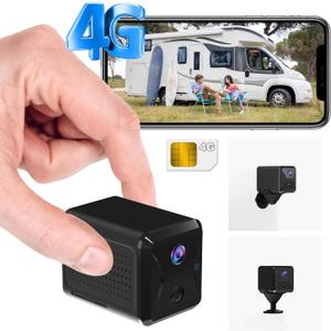 No WiFi Security Camera with SIM Card, 4G LTE Cellular Security Camera with 5200mAh Battery, HD Mini Camera, Mini Car Camera, 160 Wide View, AI Motion Detection, Night Vision (Black)