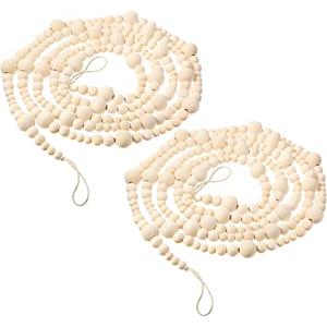 Boao 20 Feet Christmas Wooden Beads Garland Beige Christmas Tree Garland Wall Hanging Prayer Beads for Holiday Home Rustic Farmhouse Natural Boho Decor