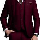Men's 3 Piece Slim Fit Suit Set, Two Button Blazer Solid Jacket Vest Pants Wedding Business Suit, Medium, Burgundy