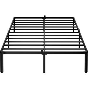 hiyuehome 14 inch King Size Bed Frame Metal Platform No Box Spring Needed with Headboard Hole Round Corner Legs Mattress Stoppers Retainers 3500LBS Queen Bed Frames Heavy Duty Steel Slats Noise-Free