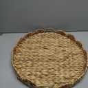 Extra Large Round Ottoman Table Tray 19.7" with Handles - Handmade Wicker Serving Hand Woven Tray for Farmhouse Decorative Oversized Coffee Table Trays Living Room Kitchen Counter Breakfast Scalloped