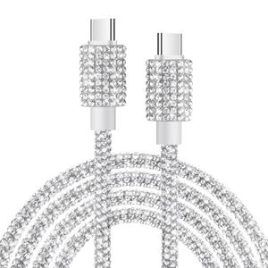 VOFUOE USB C Cable for iPhone 17 Charging Cord, Type C Fast Charging Cable Bling Sparkling Diamond for Women 4FT for iPhone 16/16 Pro/ 16 Pro Max, for iPad 11th/10th, for Galaxy S24/S25-Silver