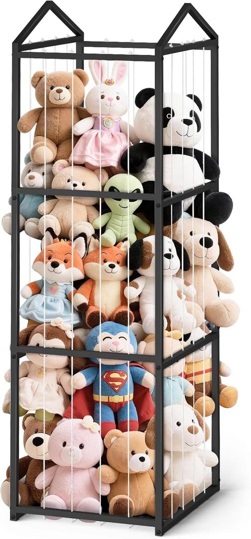 Stuffed Animal Storage Plushies Storage, Toy Storage Organizer Giant Stuffed Animal Zoo Holder, Sturdy Metal Toy Shelf Teddy Bear Storage Bedroom Organization (Non-Wheeled, Black)