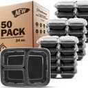 Freshware Meal Prep Containers [50 Pack] 3 Compartment Food Storage Containers with Lids, Bento Box, BPA Free, Stackable, Microwave/Dishwasher/Freezer Safe (24 oz) (One Size)