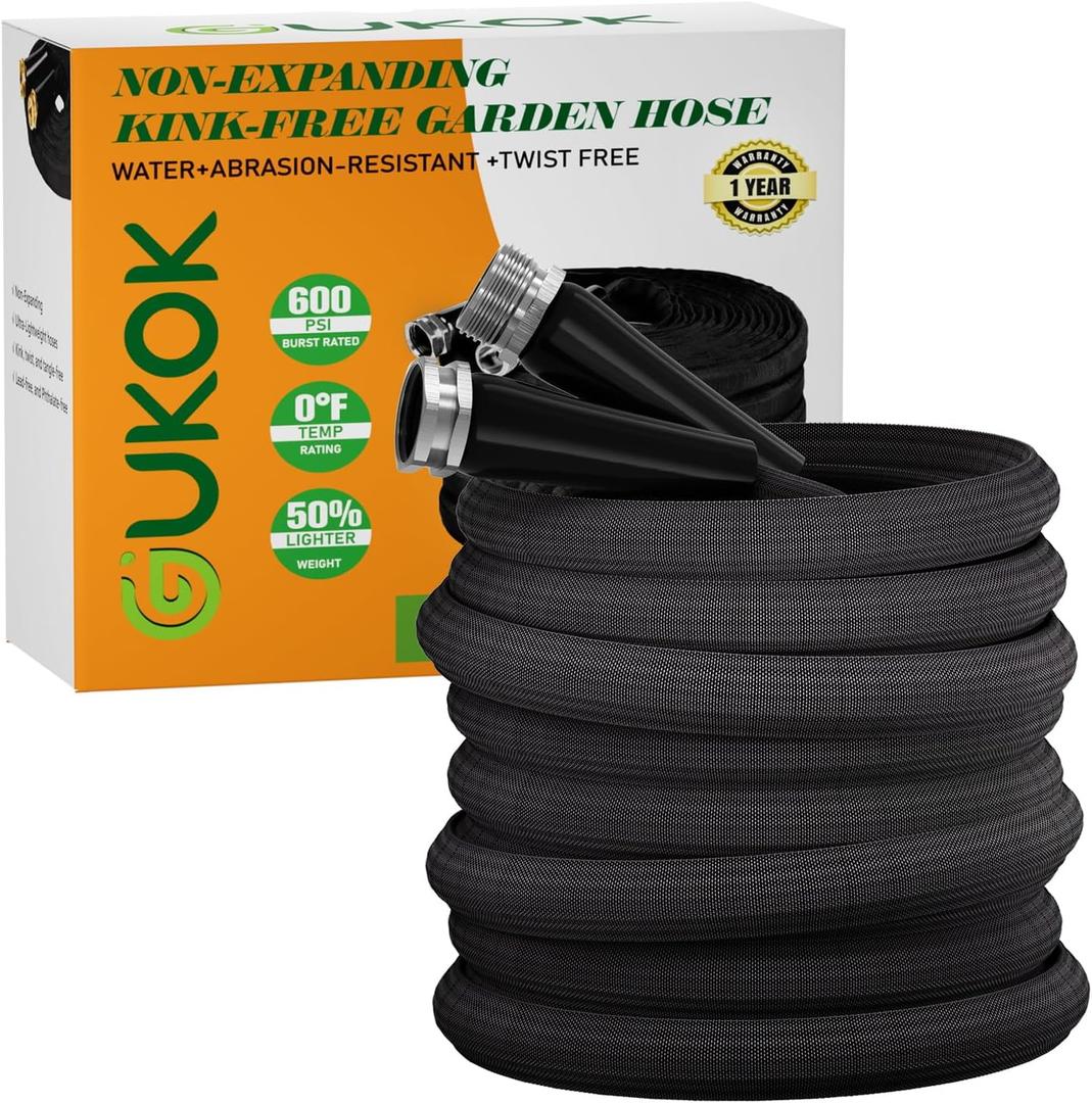 100 FT Garden Hose, Non-Expanding Water Hose, Ultra Flexible, Burst-Resistant, Kink-Free, High-Pressure Garden Hose for Easy All-Weather Use on Lawns, Gardens, and Outdoor Cleaning (Black)