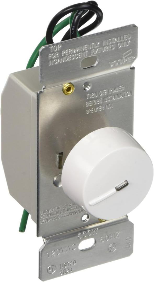 Eaton RI06PL-W-K 600-Watt 120-Volt Single-Pole/3-Way Lighted Incandescent/Halogen Dimmer with Preset, White