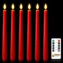 6 Pcs Red Flameless Taper Candles with Remote Timer Dimmer, Plastic Led Taper Candles Realistic, 9.6 Inches Battery Operated Candlesticks Flickering, for Party Holiday Christmas Decor