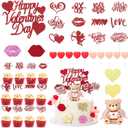 2 x 28 Piece Valentine's Day Cake Decorations Set, Acrylic Heart Cake Engraved Cake Topper Cupcake Envelope Angel Bear Lips XO Heart Love for Valentine's Day Wedding Anniversary