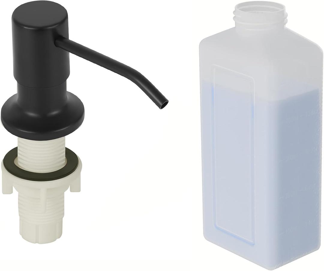 Soap Dispenser for Kitchen Sink, Matte Black Built in Sink Soap Dispenser, Stainless Steel Kitchen Soap Pump Head with 17oz Bottle