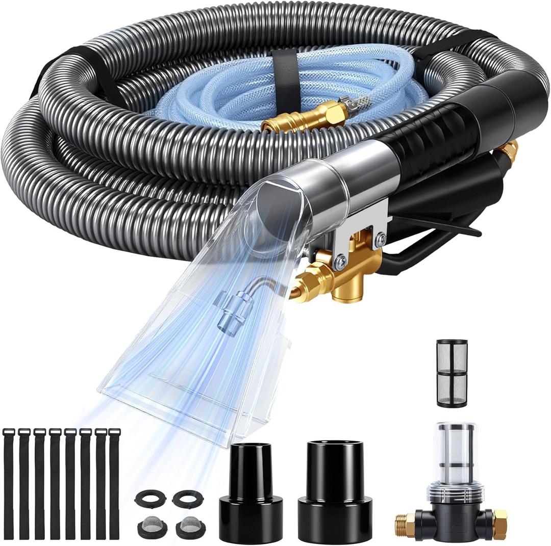 Extractor Hose Kit Compatible with Shop Vac Extractor Kit,Better Extractor Hose Kit for Carpet & Upholstery Cleaning, Converts Vacuum to Cleaner With 25FT Water Line and 10 FT Vacuum Hose & Adapter