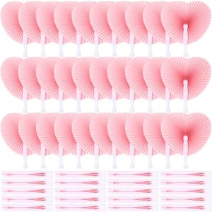 Blulu 60 Pack Wedding Decorative Paper Folding Hand Fan Handheld Heart Wedding Foldable Fan Chinese and Japanese Decoration Bulk for Bridal Guest Summer Dancing Birthday Party Favors(Pink)