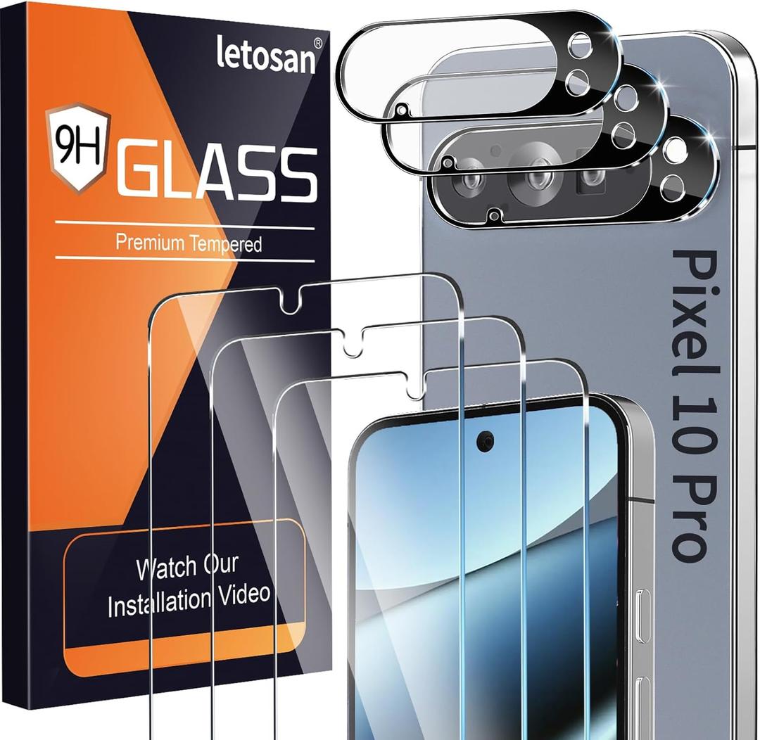 3 Pack Glass Screen Protector for Google Pixel 10 Pro [6.3 inch] with 3 Pack Camera Lens Protector, 9H Tempered Glass, Fingerprint Unlock, HD Ultra-thin Bubble-Free