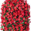Artificial Fake Red Hanging Flowers Plants Basket for Outdoor Outside Winter Christmas Decor, Faux Silk Look Real UV Resistant Orchid for Fall Porch Garden Yard Patio Home