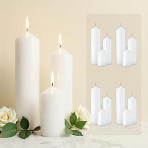 Set of 12 White Pillar Candles - 2x3, 6, 8 Inch Unscented Dripless Smokeless Candles, Long Lasting Bulk Candles for Wedding, Party Centerpiece Decor