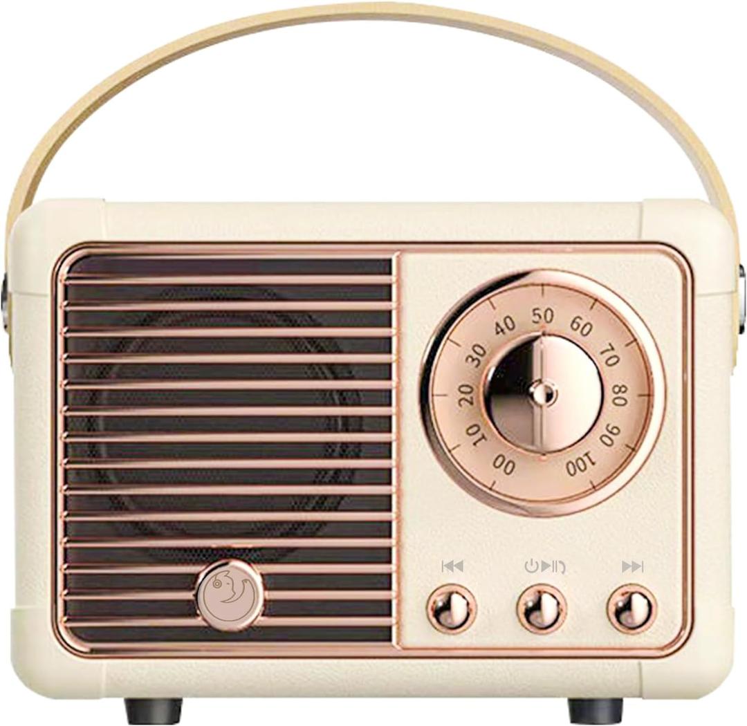 Retro Bluetooth Speaker,Wireless Vintage Small Speaker with Stereo Sound,Hands-Free Call,400mA Battery,TF Card, Aux Line, Fit for iOS Android Smartphone Home Office Birthday Gifts White