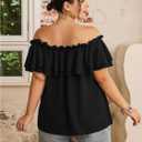 MakeMeChic Women's Plus Size Off Shoulder Tops Ruffle Short Sleeve Blouse Summer Tie Front Outfits, size 5XL+ (Black)