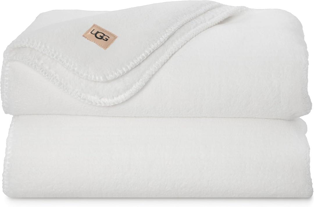 UGG Whitecap Plush Throw Blanket Fleece Lightweight Soft Cozy Throw for Couch Luxury Home Decor for Living Room Machine Washable Hypoallergenic Flannel Blankets, 50-inch x 70-inch, White Snow