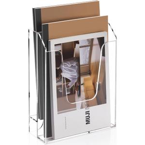 YUXUN Acrylic File Folder Holder, Vertical File Storage, Clear Desktop Organizer, 2 Pockets