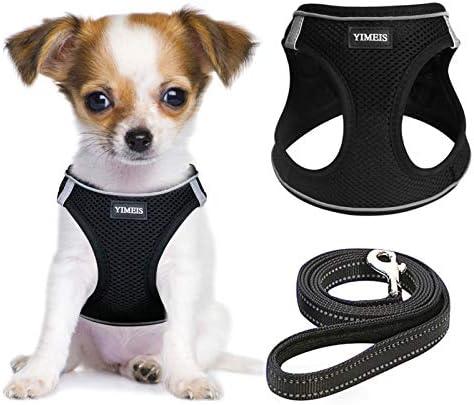 YIMEIS Dog Harness and Leash Set, No Pull Soft Mesh Pet Harness, Reflective Adjustable Puppy Vest for Small Medium Large Dogs, Cats (Black, X-Small (Pack of 1))