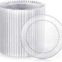 FOCUSLINE 100 Count Clear Plastic Plates 7 Inch, Disposable Heavy Duty Salad Dessert Plates- Premium Hard Plastic Plate Fancy Disposable Clear Plate for Weddings, Parties and Events