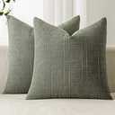 MIULEE Decorative Linen Check Throw Pillow Covers Neutral Farmhouse Vintage Spring Pillow Covers 16x16 Set of 2 Boho Modern Home Decor for Sofa Couch Bedroom Cushion Olive Green