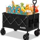 Collapsible Foldable Wagon with Wheels 360 LBS,Heavy Duty Folding Utility Cart for Groceries,Shopping,Garden,Camping,Outdoor,2 Drink Holders,Black