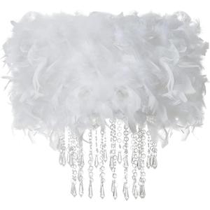 Waneway Feather Lampshade with Acrylic Droplets, Fluffy Lamp Shade for Ceiling Light, Pendant Light, Chandelier, Table Lamp or Floor Lamp, Bedroom Living Hallway Decoration, White