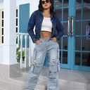 Ryehack Womens Baggy Jeans Y2k Cargo Jeans Casual High Waist Baggy Denim Cargo Pants with Pockets Streetwear (Blue, )
