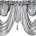 GOHD Valarie Fancy Window Valance, 54 x 18, Taffeta Fabric with Soft Satin Swag, Add Some Royal luxruy Accent to Your Home (Grey)