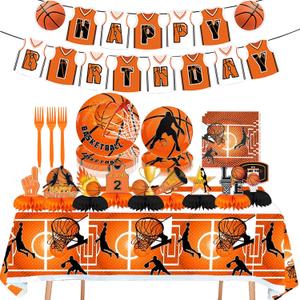 Basketball Party Supplies, Basketball Birthday Party Decorations Tableware Set,Include Honeycomb Centerpieces Table Decoration and Napkins,Cups,Plates,Banner,Tablecloth (Set B)
