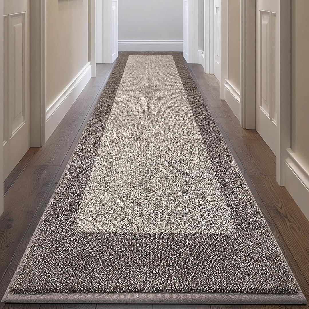 Machine Washable Runner Rug 32" x 120", Non Slip Kitchen Mat for Floor, Absorbent Entryway Rug for Kitchen, Bedroom, Living Room, Hallway, Door (Roll Packing) (Beige)