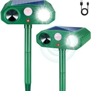 2 Pack Solar Animal Repellent Outdoor, Ultrasonic Deterrent with 4 Modes Deer Repellent Devices Smart Motion Sensor with Light,Effective Against Birds, Cats, Squirrels, Deer,Coyote, Raccoons,Rabbit