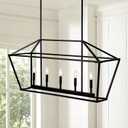 Untrammelife 5-Light Linear Pendant Light Fixture, Kitchen Island Lantern Pendant Lighting, Linear Chandelier with Adjustable Height in Coal Black Finish (Black)