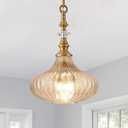 3-Light Vintage Pendant Light Fixtures with Amber Glass Shade, 10.2inches