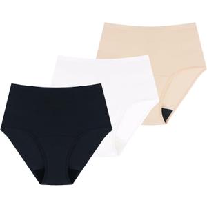 AIRCUTE Washable Absorbency Urinary Incontinence Underwear for Women High Waist Leak Proof Panties for Bladder Leakage 60ML, 3 Pack (Small, Black-Beige-White)