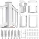 Beeveer 2 Sets Vinyl Fence Railing Bracket Kit with Screws Straight Porch and Deck Railing Bracket Fits for 2 x 3.5 White Top and Bottom for Yorkshire and Bolton