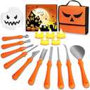 10 PCS Halloween Pumpkin Carving Kit, Professional Heavy Duty Stainless Steel Tools, Pumpkin Carving Tool Set with Stencils for Adult, Pumpkin Cutting Knife Supplies for Halloween Decoration