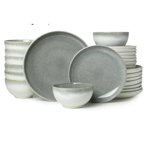 Pokini 24 Piece Dinnerware Sets for 8, Modern Stoneware Plates and Bowls Sets, Perfect for Family Gatherings & Holiday Celebrations, Easy Cleaning Dishes, Stack Compactly Plate Set, Gradient Green