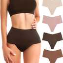 SINOPHANT Seamless Thongs for Women, High Waisted Thong Underwear No Show Panties for Ladies 4 Packs, S