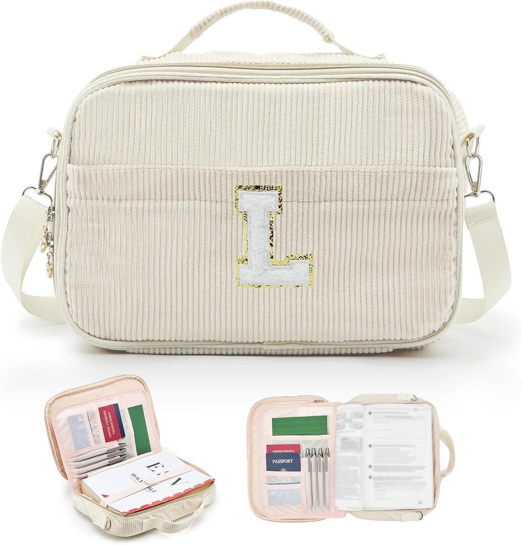 Personalized Letter Bible Covers for Women, Corduroy Teen Girls Bible Case with Shoulder Strap, Ivory Large Church Bag, Christian Gifts Book Carrying Case