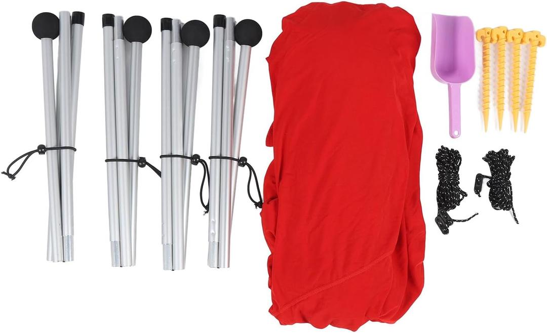 ANGGREK Beach Tail, Outdoor Canopy from Playa UPF50 Emerging with 4 Aluminum Posts for Camping (Red)