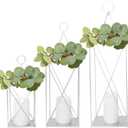 HPC DECOR Tall Metal Lantern Decor Set of 3-24"19"13" Elegant Decorative Lanterns With Garlands-Modern Silver Candle Lanterns for Garden Porch Decor,Indoor/Outdoor for Wedding Dcor,Party,Home Decor.