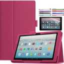 Case for Amazon Fire HD 10 Tablet 10.1" Inch Display (13th Generation, 2023 Released) - Slim Lightweight Folio Stand Cover PU Leather Case + 1 Screen Protector and 1 Stylus (Pink)